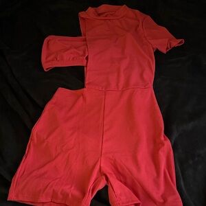 Red Two-Piece Ribbed stretchy jumpsuit shorts